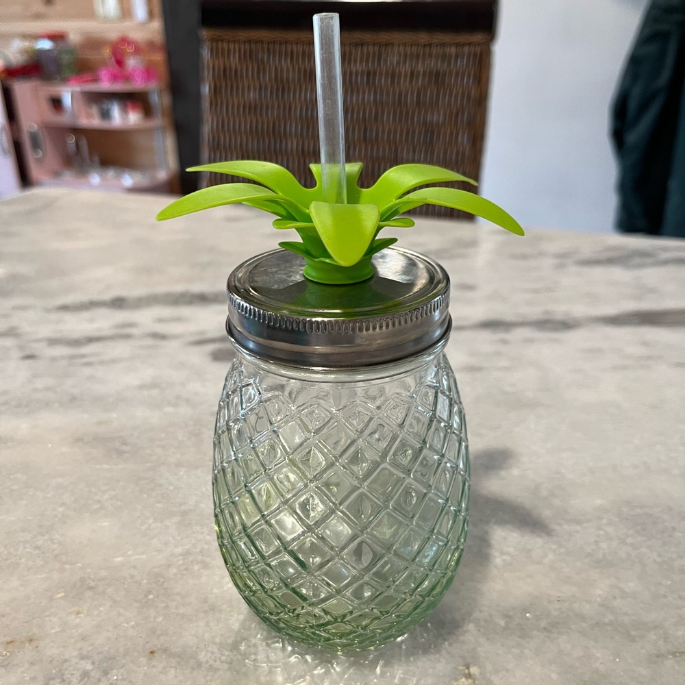 Tropical Pineapple Glass with Green Top